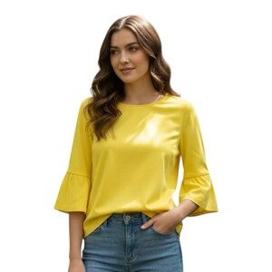 Talbots Yellow Ruffle Sleeve Top  Size XL